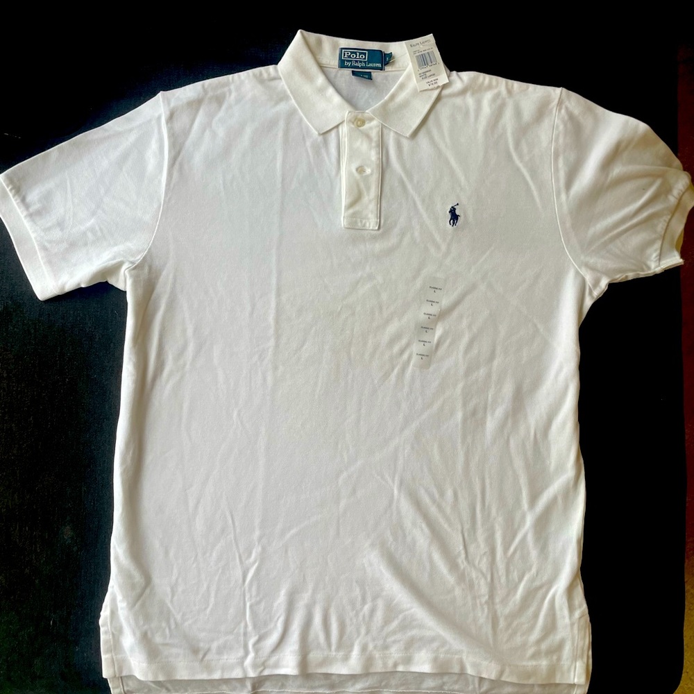 NWT Polo Ralph Lauren Cotton Polo - White - Navy Polo logo - Sz LG
